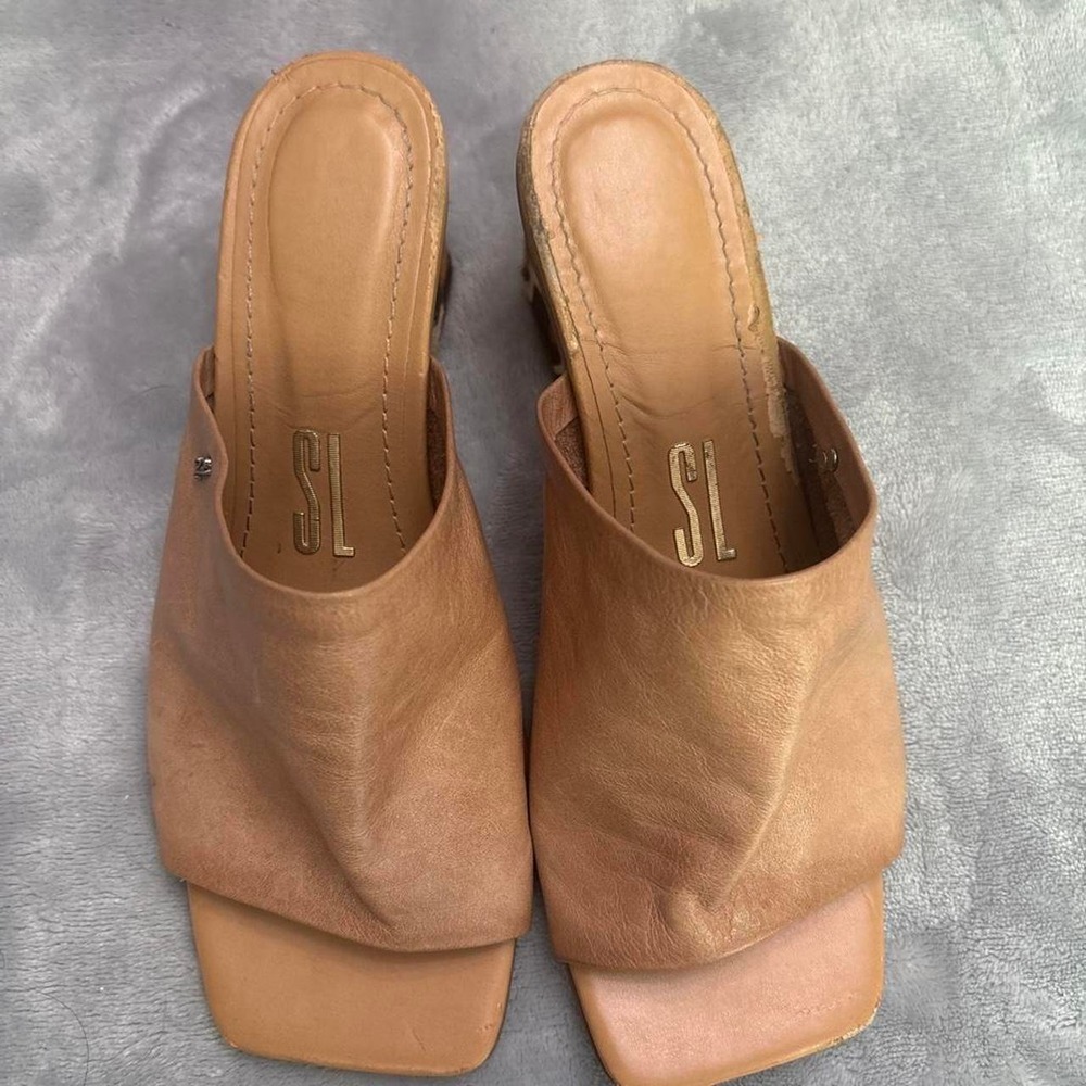 Santa Lolla Tan Leather Mules with Cheetah Block Heel-6